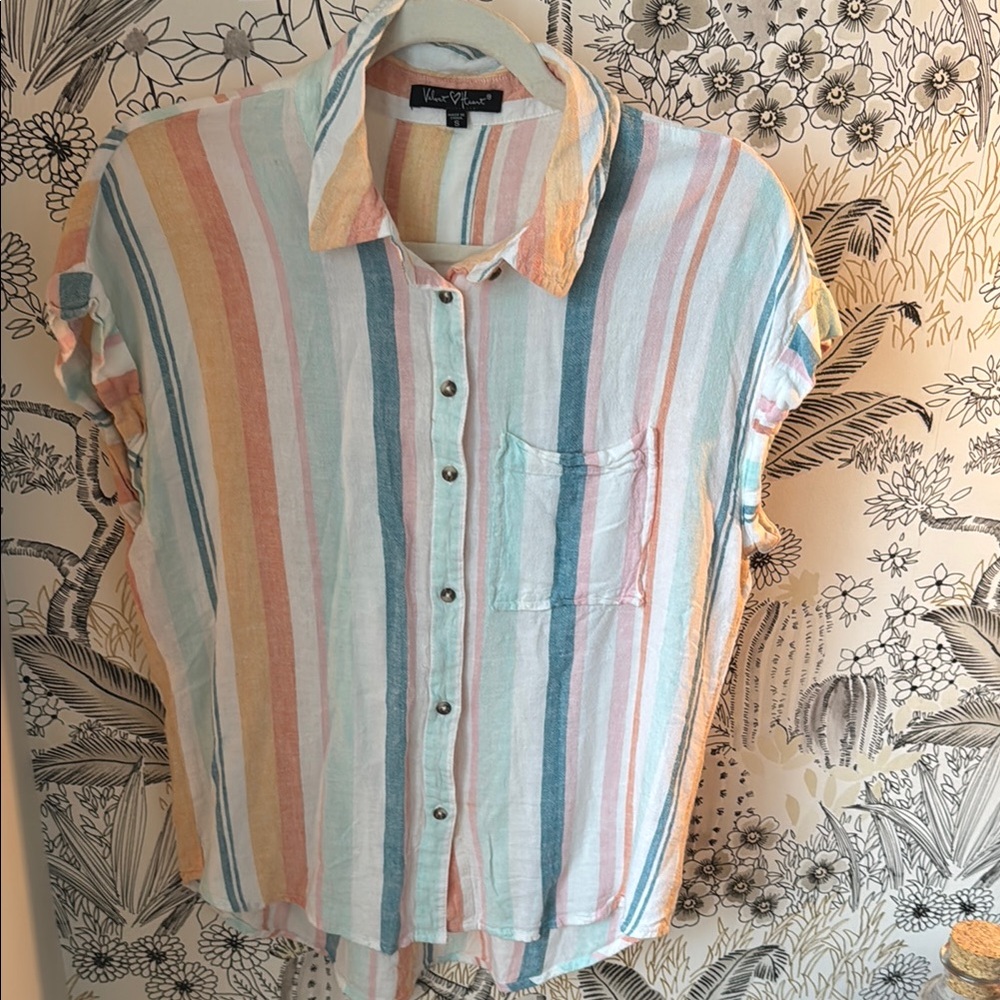 Velvet Heart Blue and Orange Boxy Button Down Shirt